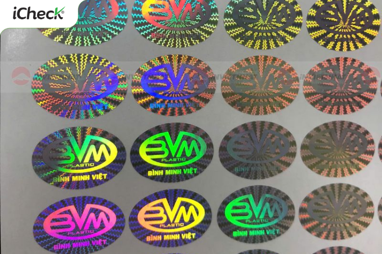Mẫu tem 7 màu ép nổi logo thương hiệu (minh họa)