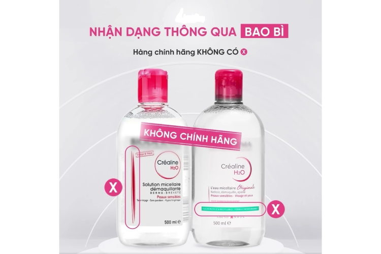 Bioderma giả có vạch hồng thẳng đứng hoặc dòng chữ xanh như hình