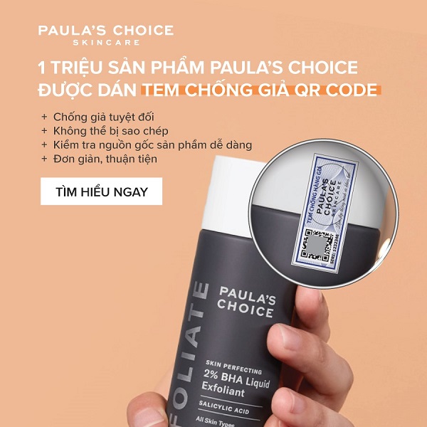 Sản phẩm Paula’s Choice được gắn tem chống hàng giả QR Code iCheck