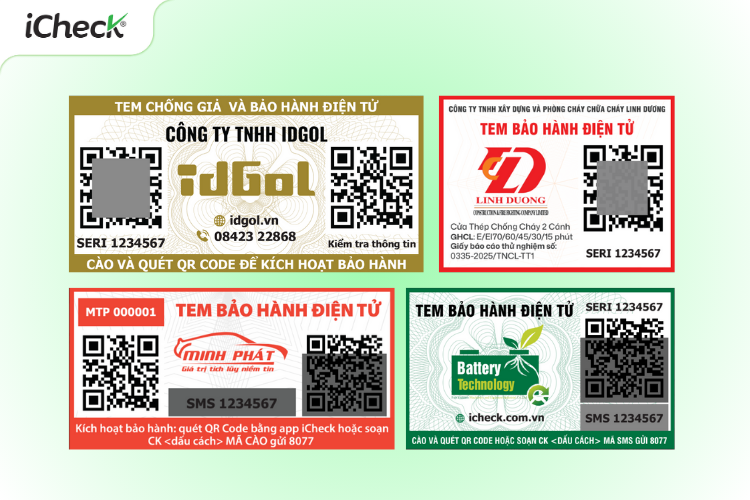 Một số mẫu tem bảo hành điện tử