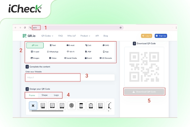 Các bước tạo mã QR Code trên web QR.io