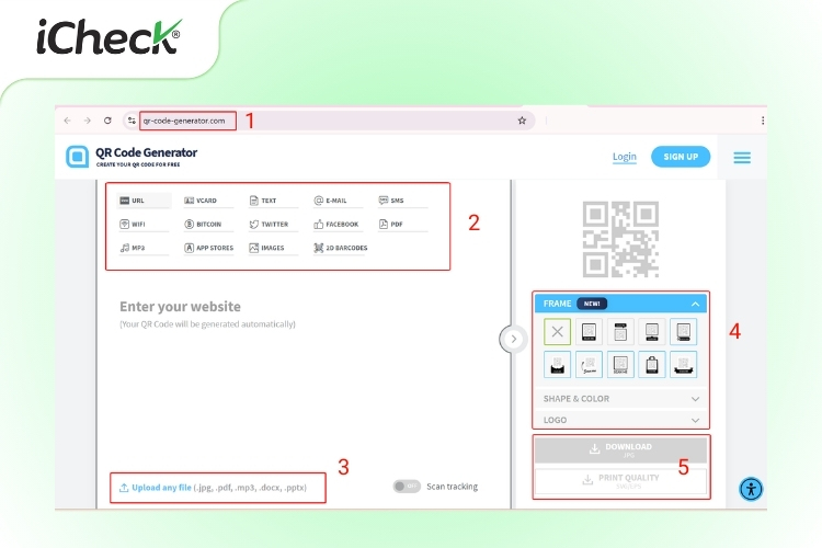 Các bước tạo mã QR Code trên web QR Code Generator