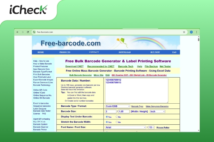 Giao diện trang tạo mã vạch online Free-barcode.com