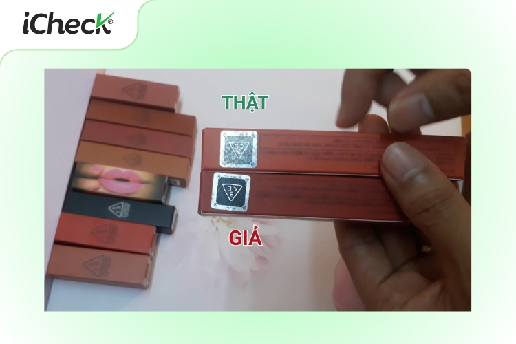 Minh họa vị trí tem Hidden Tag trên son 3CE thật giả
