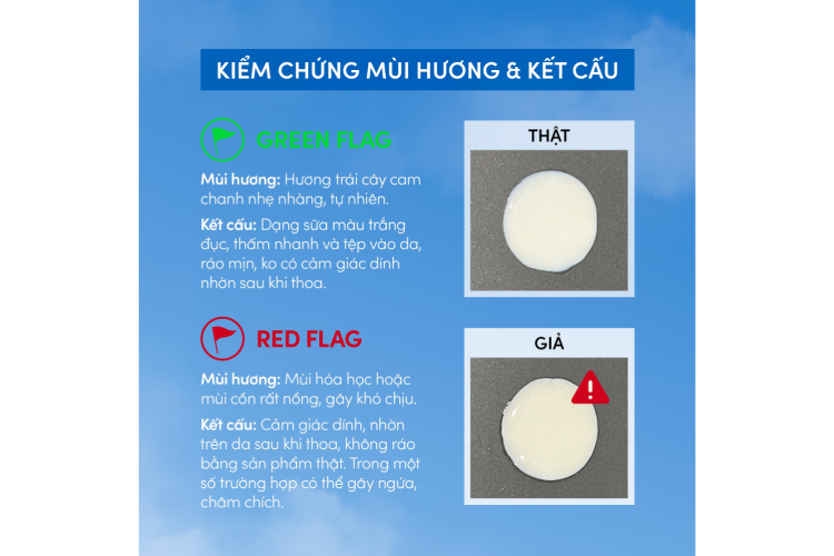 Lưu ý: Không nên thử một sản phẩm đang nghi ngờ nguồn gốc lên mặt chỉ để xem có gây kích ứng hay không (Nguồn: Facebook Anessa Việt Nam)
