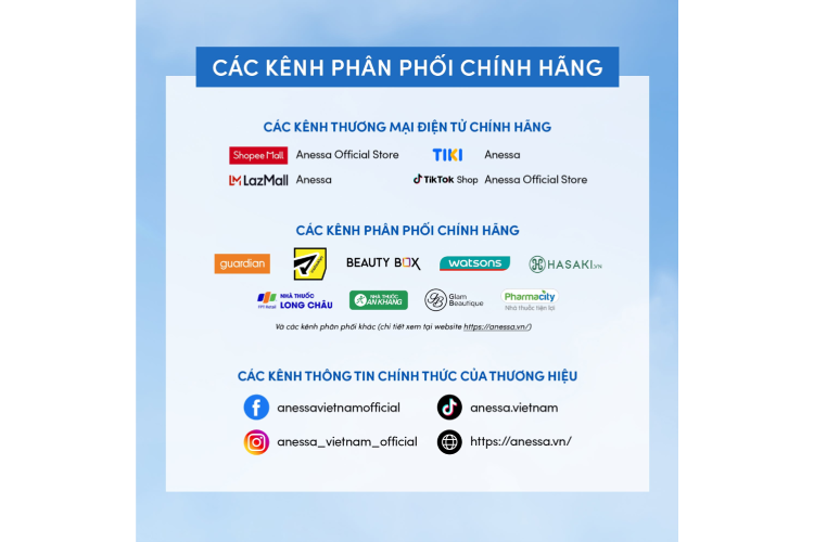Cách kênh phân phối chính hãng (Nguồn: Facebook Anessa Việt Nam)