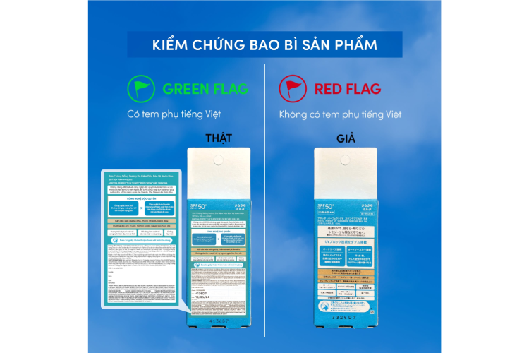 Bạn có thể xem cách in chữ, thông tin sản phẩm và tem phụ có đồng nhất hay không (Nguồn: Facebook Anessa Việt Nam)