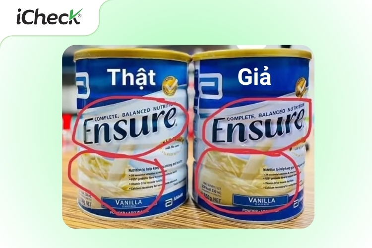 Phân biệt sữa Ensure thật giả qua chữ ngoài hộp