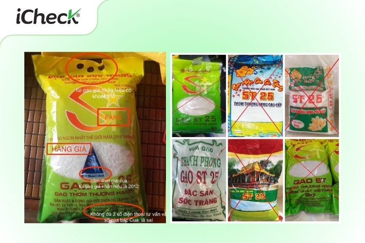 Một số mẫu bao bì gạo ST25 bị làm giả