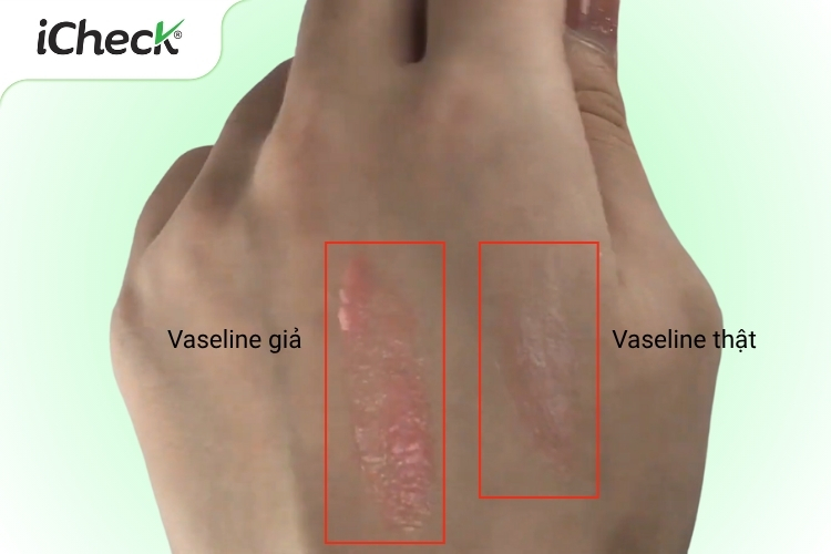 Son Vaseline thật - giả được test lên tay