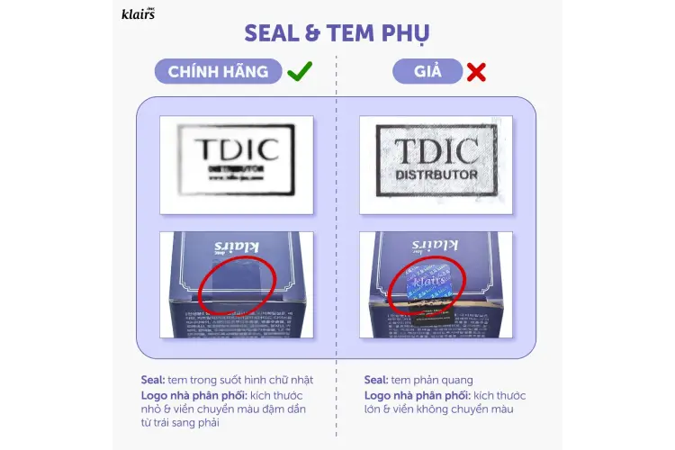 Sự khác biệt của seal & tem phụ giữa hàng giả và hàng thật
