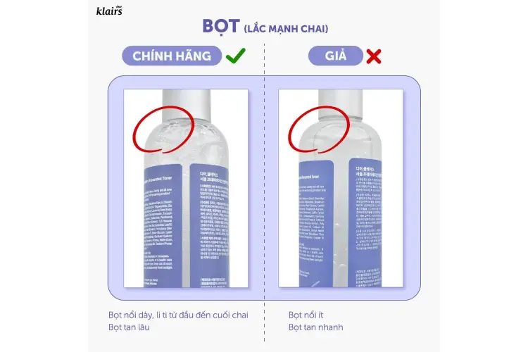 Phân biệt toner Klairs fake và real với phản ứng khi lắc chai