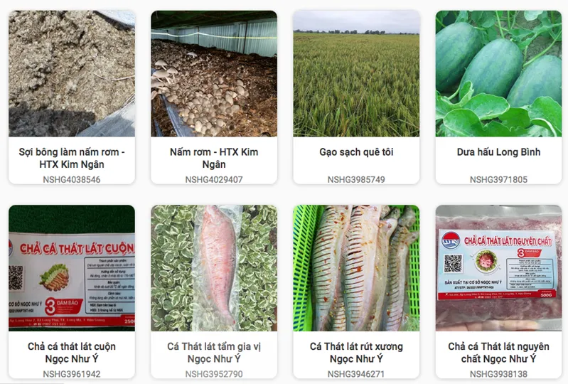 Một số sản phẩm từ cổng Truy xuất nguồn gốc tỉnh Hậu Giang