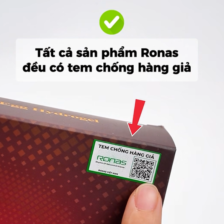 Sản phẩm Ronas chính hãng có tem chống hàng giả đi kèm với mã QR 