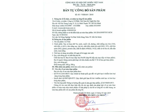 ban tu cong bo san pham thuc pham