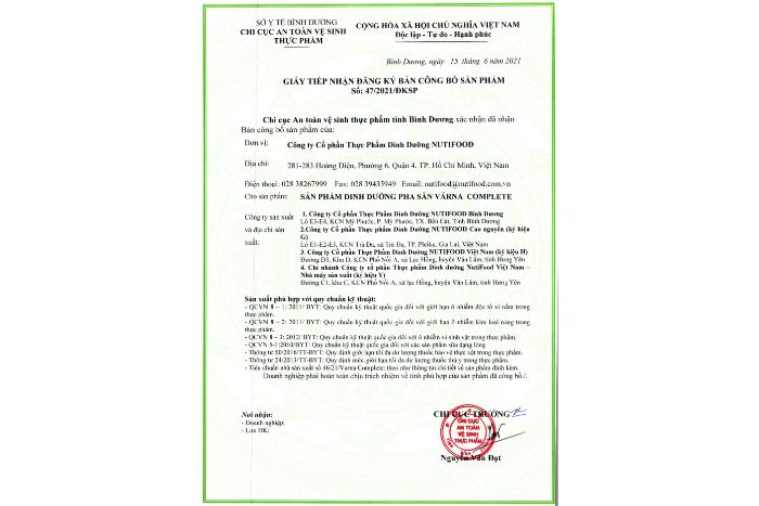 giay tiep nhan dang ky ban cong bo san pham thuc pham