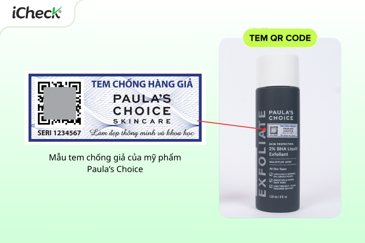 Hình ảnh mẫu tem chống giả QR Code của mỹ phẩm Paula's Choice