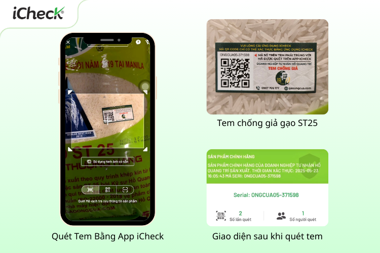 Tem chống giả gạo ST25 và cách kiểm tra chính hãng bằng ứng dụng iCheck Scan
