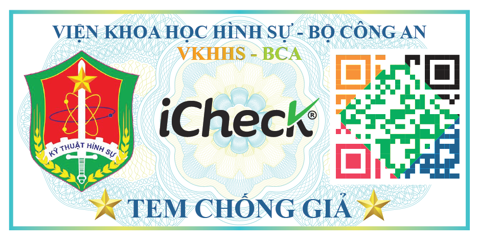 Mẫu tem chống giả do Viện khoa học hình sự - BCA và Công ty CP iCheck hợp tác phát hành