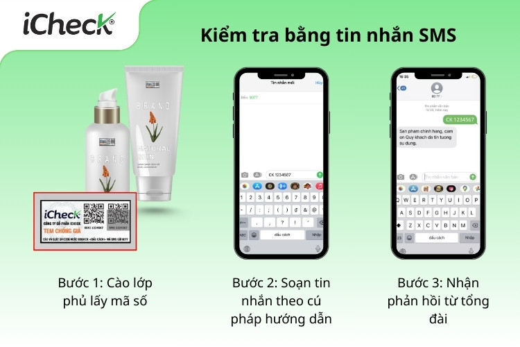 Ảnh mẫu tin nhắn các bước để kiểm tra tem chống hàng giả
