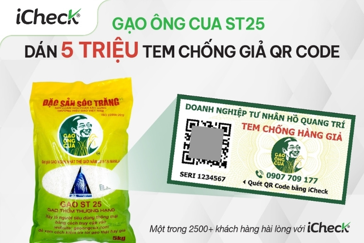 Tem chống giả trên bao bì gạo ST25
