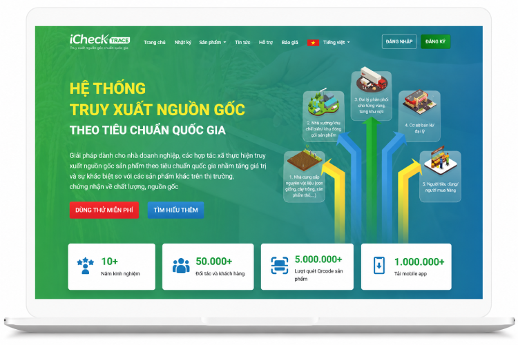Giao diện website truy xuất nguồn gốc iCheck Trace