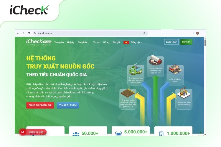 Giao diện website truy xuất nguồn gốc iCheck Trace