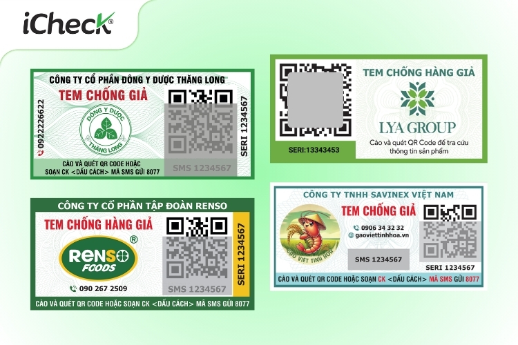 Một số mẫu tem chứa QR Code, kết hợp SMS