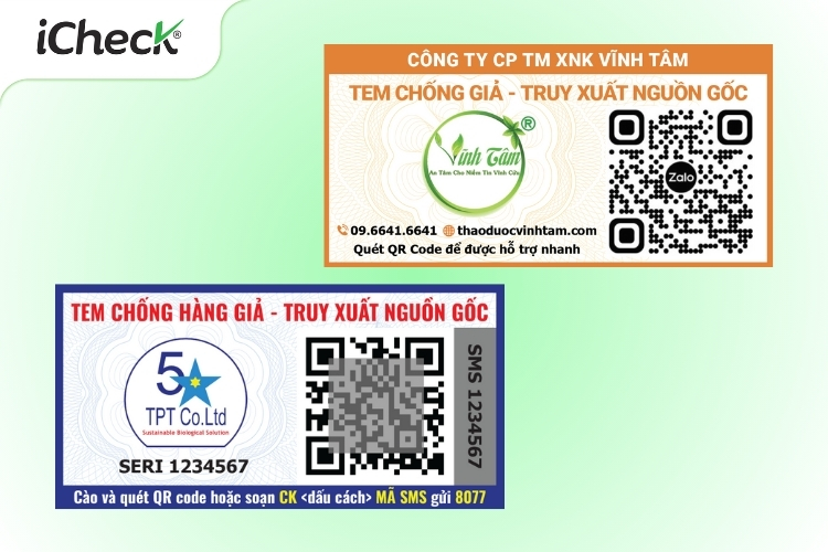 Ảnh một số loại tem truy xuất nguồn gốc tích hợp với tem chống giả