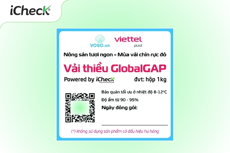 Ví dụ tem truy xuất nguồn gốc của vải thiều có mã QR