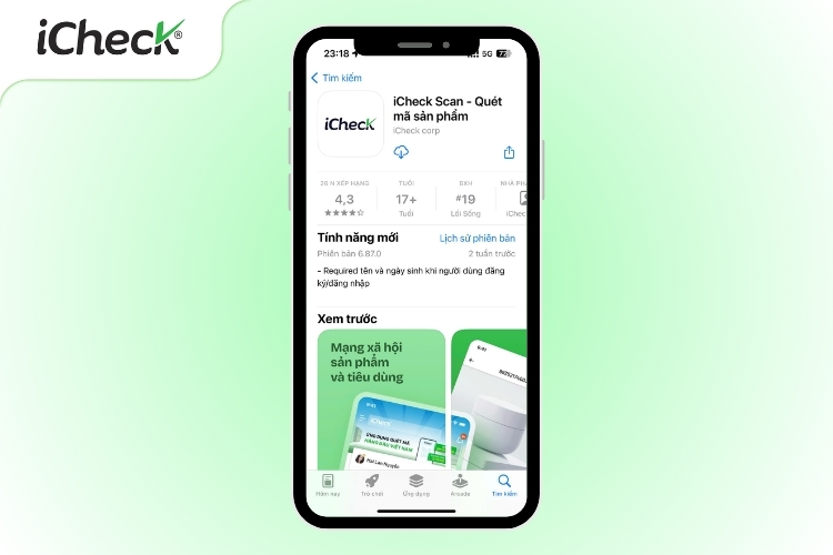 Giao diện app iCheck Scan