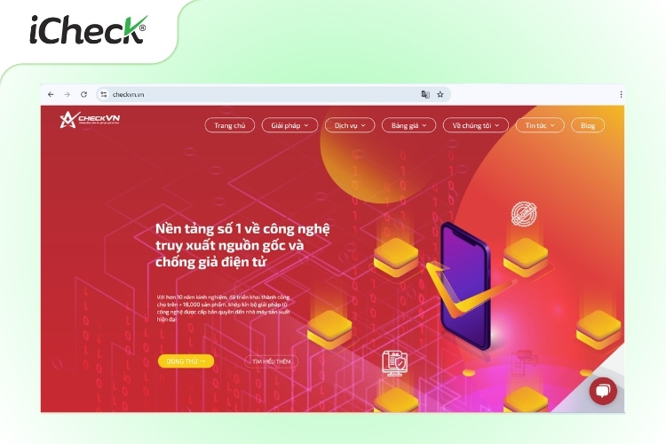 Giao diện web truy xuất nguồn gốc của CheckVN