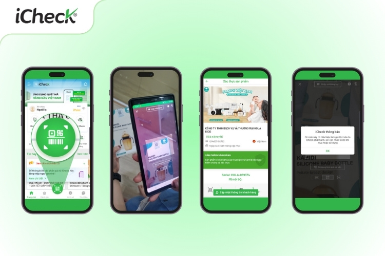 Người dùng quét mã QR bằng app iCheck Scan để kiểm tra sản phẩm Kamidi