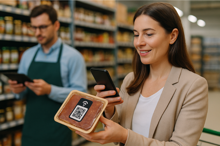 Người dùng đang quét tem trên sản phẩm