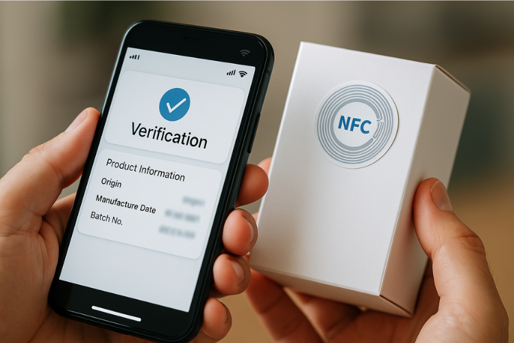 Minh họa ứng dụng của tem NFC chống giả trên các sản phẩm