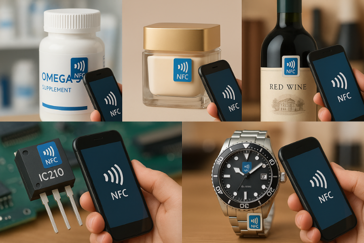 Ứng dụng của tem NFC chống giả trên các sản phẩm như rượu, đồng hồ, ….