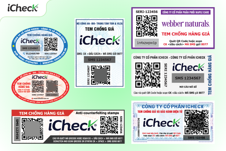 Mẫu tem tích hợp đa công nghệ (QR + hologram + UV + SMS)