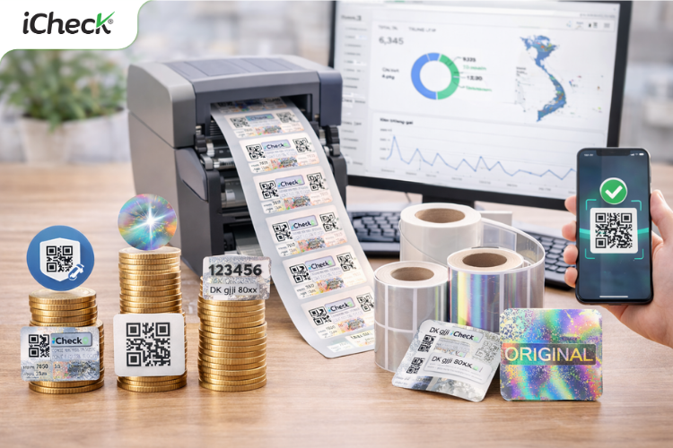 Giá in tem chống hàng giả phụ thuộc vào công nghệ bảo mật, số lượng in, chat lieu tem và hệ thống quản lý dữ liệu đi kèm 