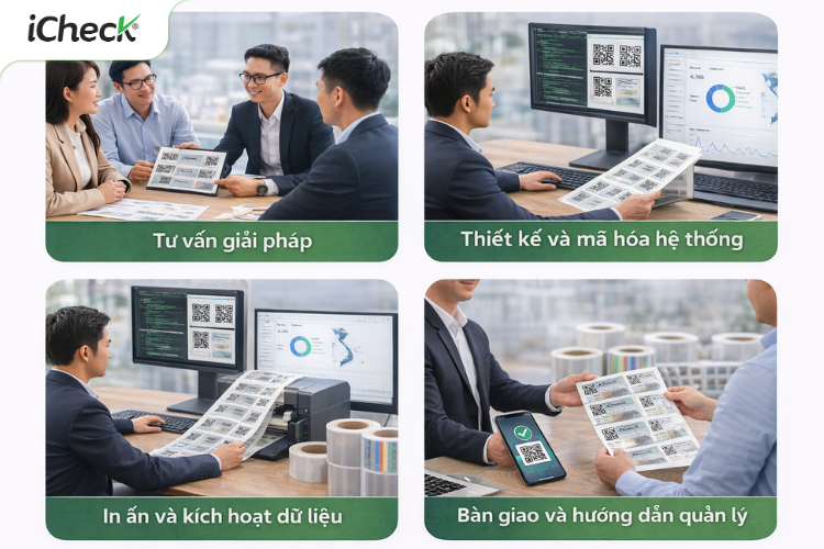 Quy trình 4 bước in tem chống hàng giả tại iCheck