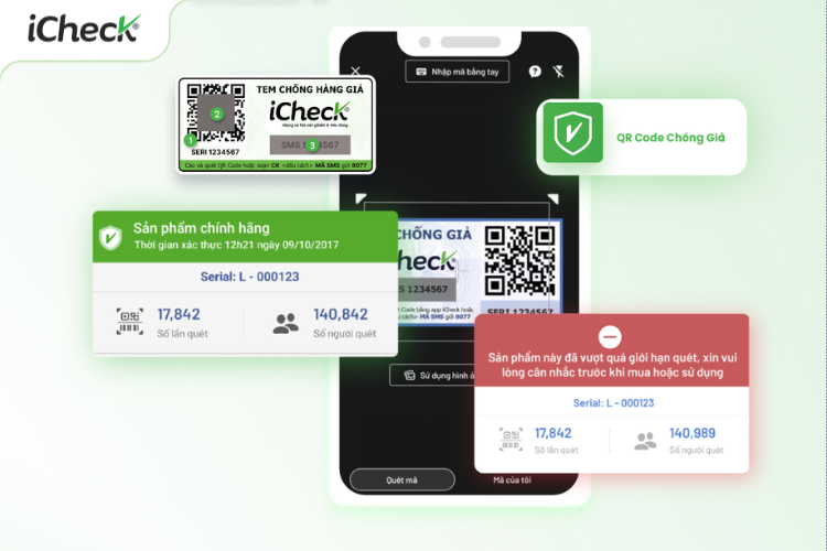 Giao diện quét tem QR Code chống giả