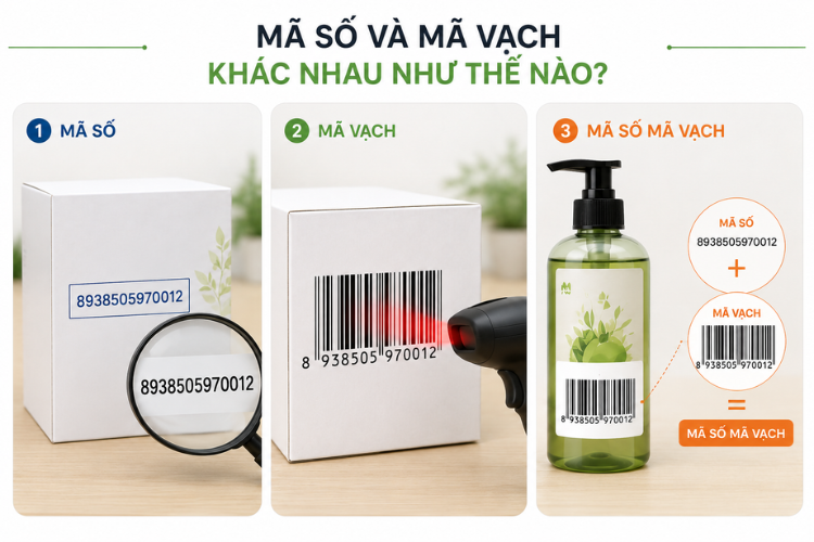 So sánh sự khác nhau giữa mã số, mã vạch và hệ thống mã số mã vạch trong nhận diện và quản lý sản phẩm.