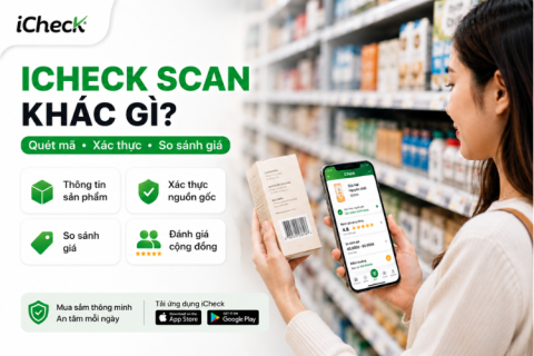 Người dùng quét mã vạch sản phẩm bằng iCheck Scan để kiểm tra thông tin, nguồn gốc và giá bán trước khi mua.