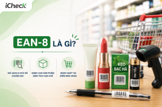 Minh họa m&atilde; vạch EAN-8 tr&ecirc;n c&aacute;c sản phẩm c&oacute; bao b&igrave; nhỏ như son m&ocirc;i, mỹ phẩm mini, kẹo v&agrave; pin, thể hiện ứng dụng của chuẩn m&atilde; vạch EAN-8 trong b&aacute;n lẻ.