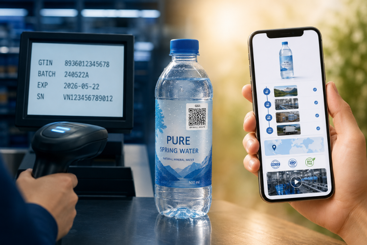 GS1 QR Code cho phép máy quét đọc dữ liệu chuẩn GS1 và điện thoại truy cập thông tin sản phẩm từ cùng một mã.