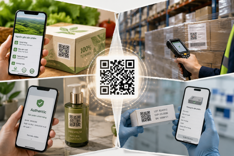 Ứng dụng GS1 QR Code trong truy xuất nguồn gốc, chống giả, quản lý hạn sử dụng và tương tác với người tiêu dùng.