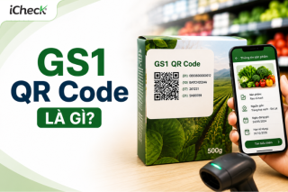 GS1 QR Code trên bao bì sản phẩm thực phẩm, minh họa khả năng truy xuất nguồn gốc, quản lý lô sản xuất và hiển thị thông tin sản phẩm bằng điện thoại.