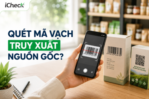 Người dùng quét mã vạch trên sản phẩm bằng điện thoại để kiểm tra thông tin nguồn gốc.