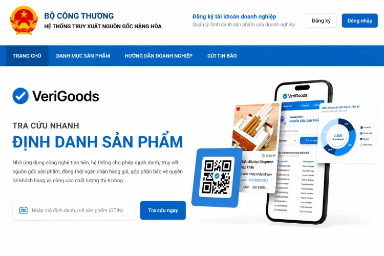 Giao diện website của hệ thống truy xuất nguồn gốc VeriGoods