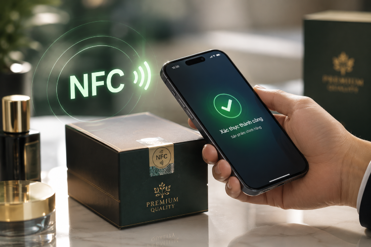 NFC cho phép người dùng xác thực sản phẩm bằng cách chạm điện thoại.
