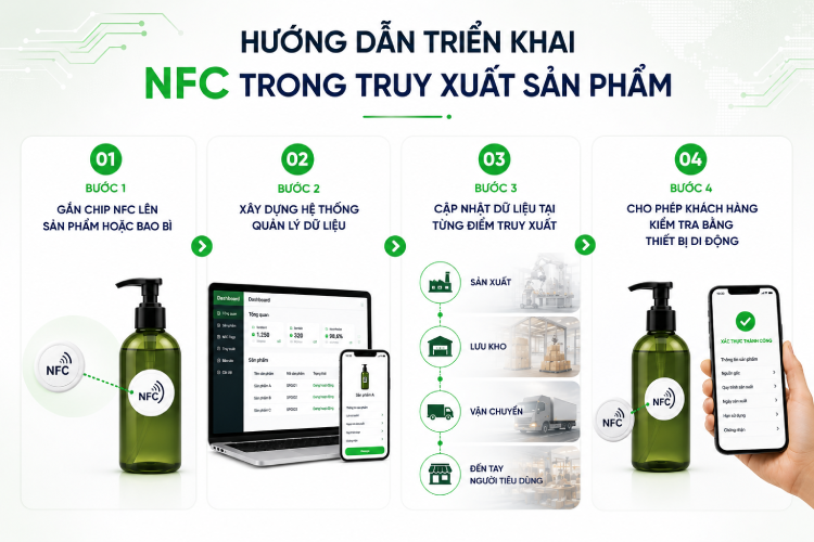 Các bước triển khai NFC giúp doanh nghiệp quản lý và xác thực thông tin sản phẩm.